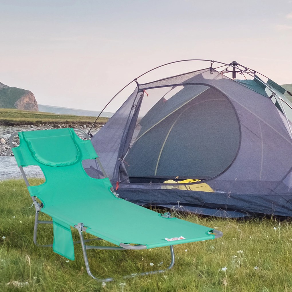 Outsunny Șezlong de grădină, fotoliu cu orificiu pentru față căptușit, saltea de masaj pentru exterior, buzunar lateral, material textil, metal, Grün | Aosom Romania