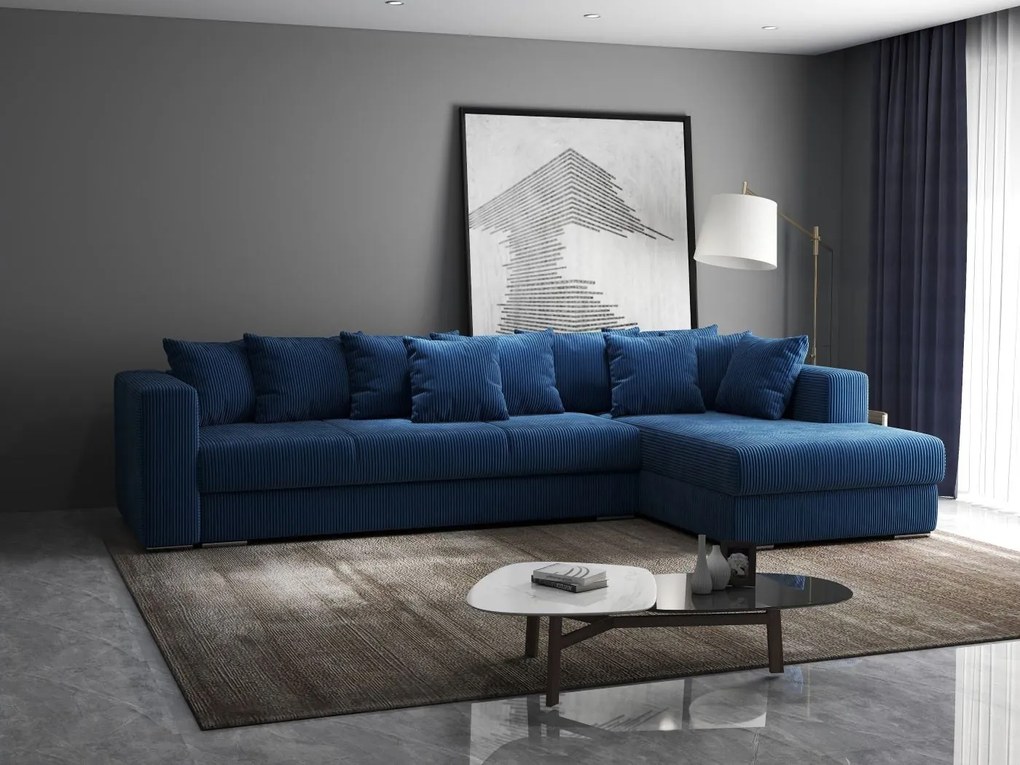 Colțar extensibil dumonde cu ladă de depozitare si sezut confortabil din spuma high-density, Gloria Zoom Blue 320x183 cm