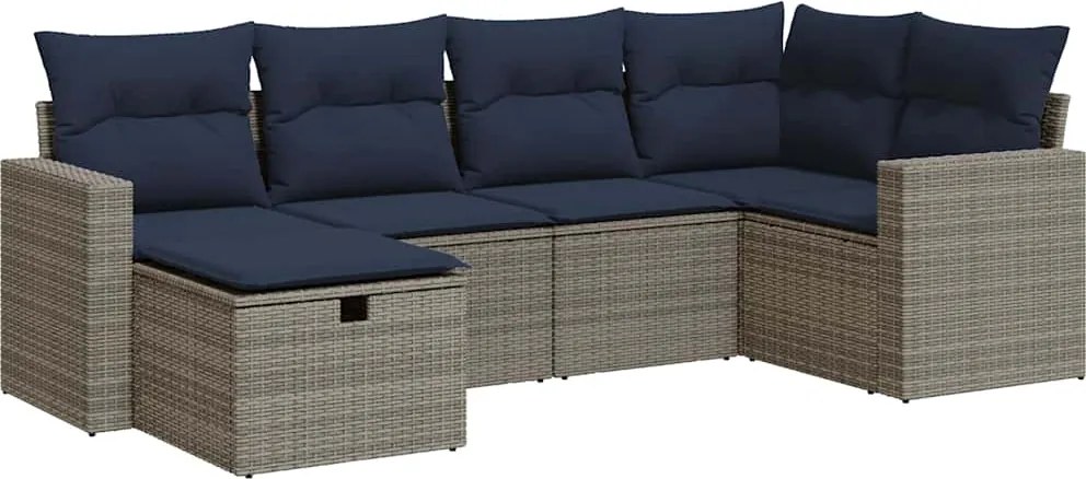 vidaXL Set mobilier grădină cu perne, 6 piese, gri, poliratan