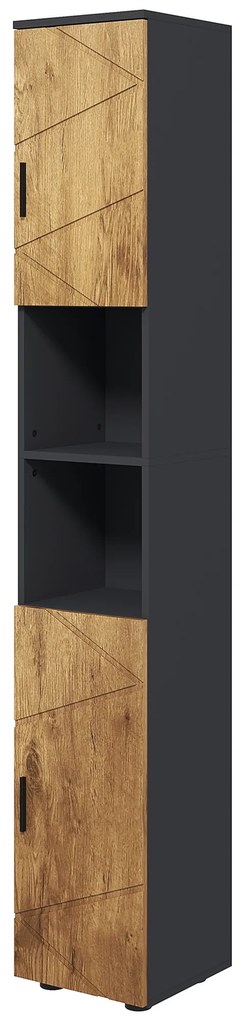 kleankin Corp înalt de depozitare pentru baie 2 uși poliță reglabilă 2 nișe 30 x 30 x 183 cm stejar gri antracit | Aosom Romania