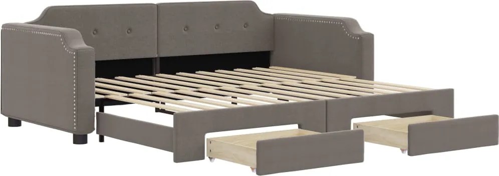vidaXL Pat de zi cu extensie și sertare, gri taupe, 90x200 cm, textil