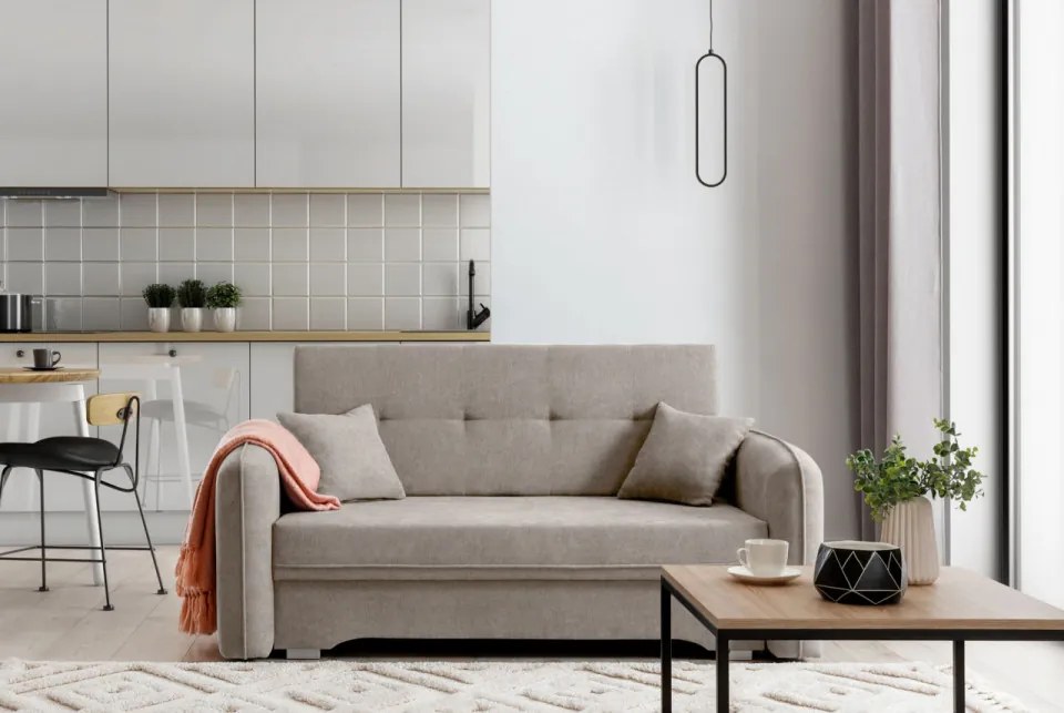Canapea tapitata, extensibila, cu spatiu pentru depozitare, 155x75x105 cm, Laine 01, Eltap (Culoare: Galben / Poco 50)