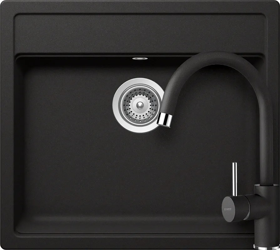 Set chiuveta bucatarie Schock Nemo N-100 570 x 510 mm si baterie bucatarie Schock Plutos Cristalite Nero, negru