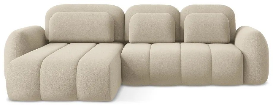 Colțar maro deschis extensibil/cu spațiu de depozitare cu tapițerie din țesătură bouclé (cu colț pe partea stângă/cu șezlong) Pele – Makamii