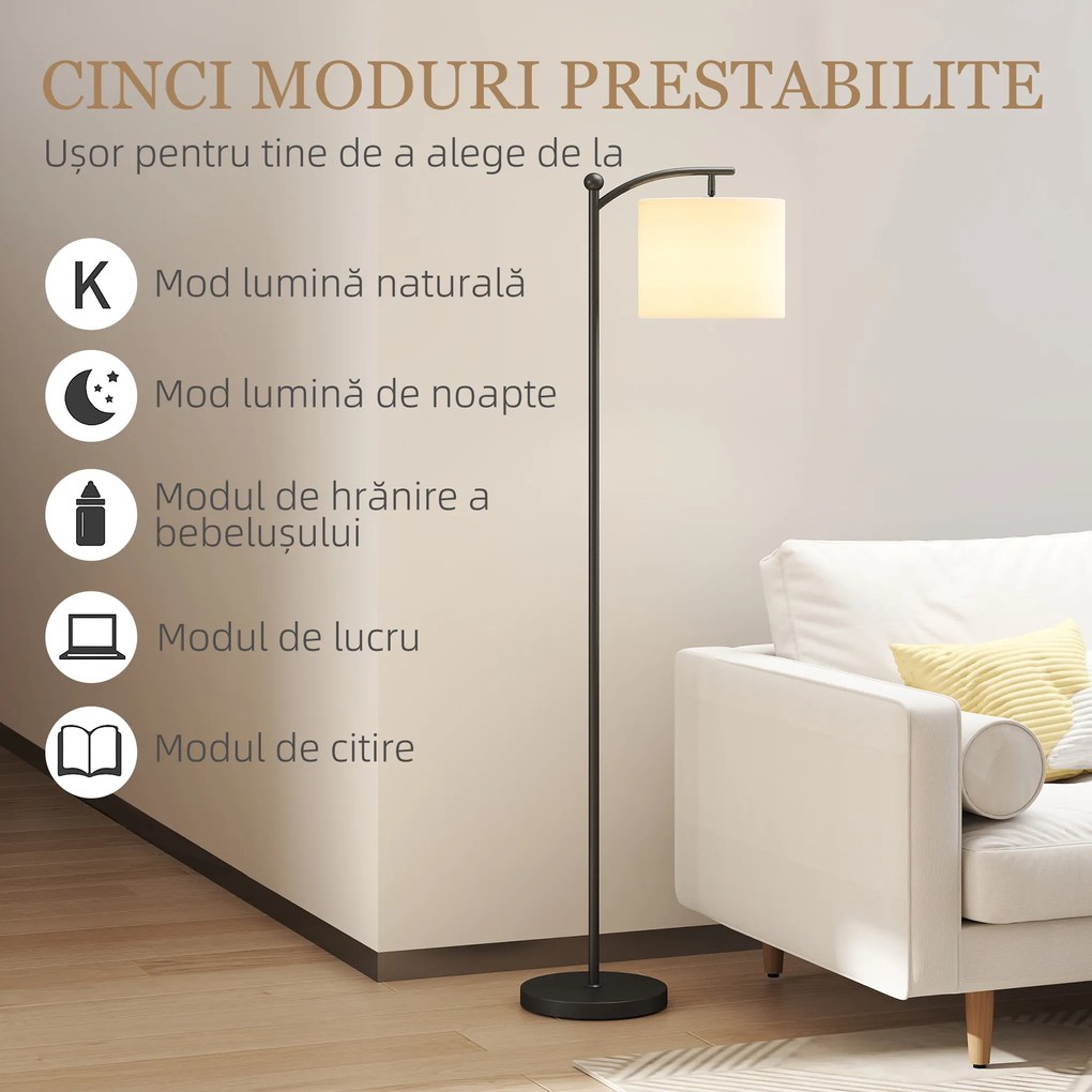 HOMCOM Lampă de Podea LED Reglabilă cu Telecomandă și Temporizator, Negru | Aosom Romania