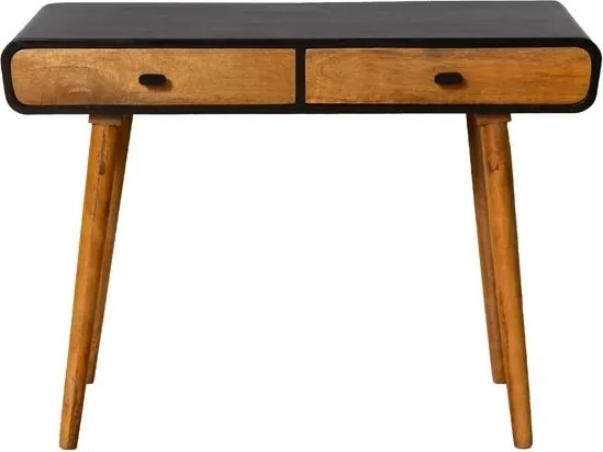Consolă din lemn de mango, cu 2 sertare, blat negru și picioare conice, natur, finisaj satinat, 103.5×50×76 cm, „Onor"
