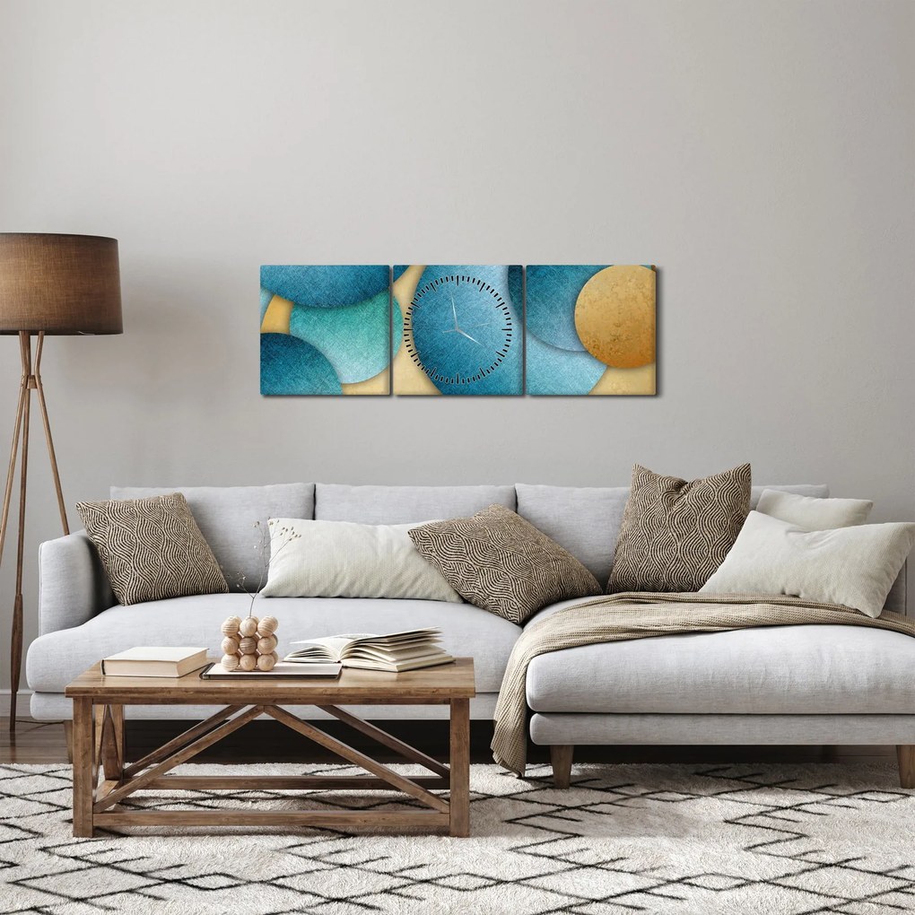 Tablou cu abstracție cercuri (cu ceas) (90x30 cm)