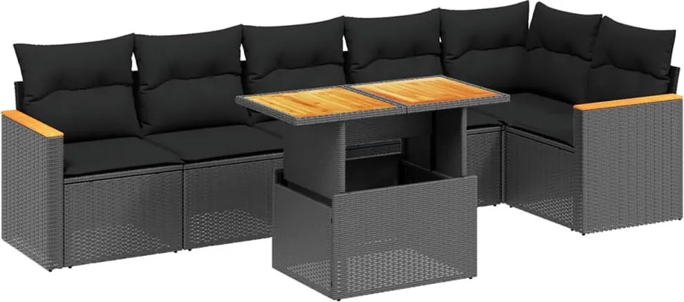 vidaXL Set canapele de grădină cu perne, 7 piese, negru, poliratan
