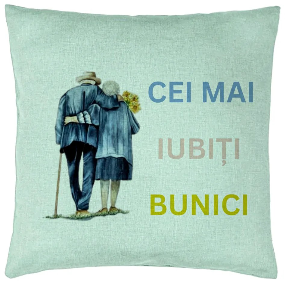 Perna Decorativa pentru Bunici 7, 40x40 cm, Verde Menta, Husa Detasabila, Burduf