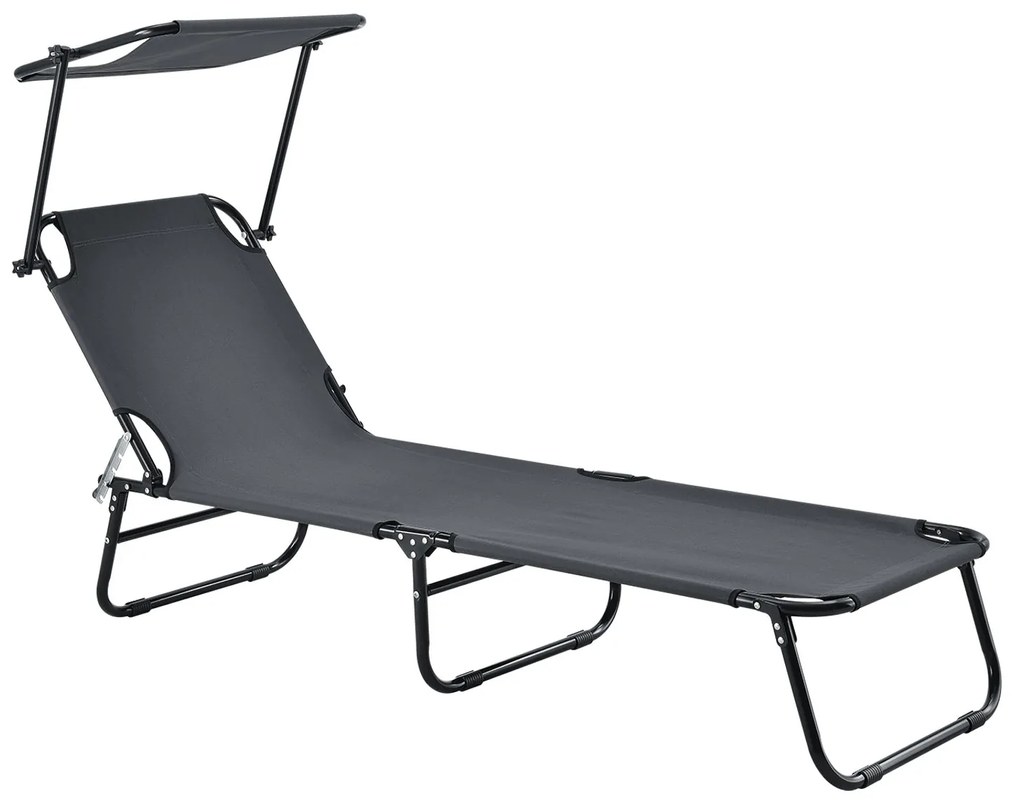 Sezlong "Corfu" cu acoperis neagru si parasolar gri închis