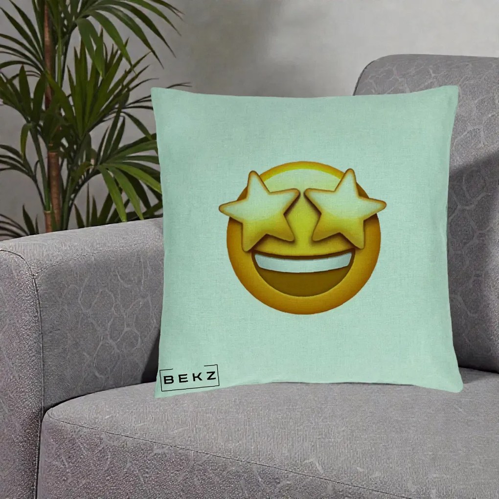 Perna Decorativa Emoji Ochi Stele, 40x40 cm, Verde Menta, Husa Detasabila, Perna Inclusa, BEKZ®
