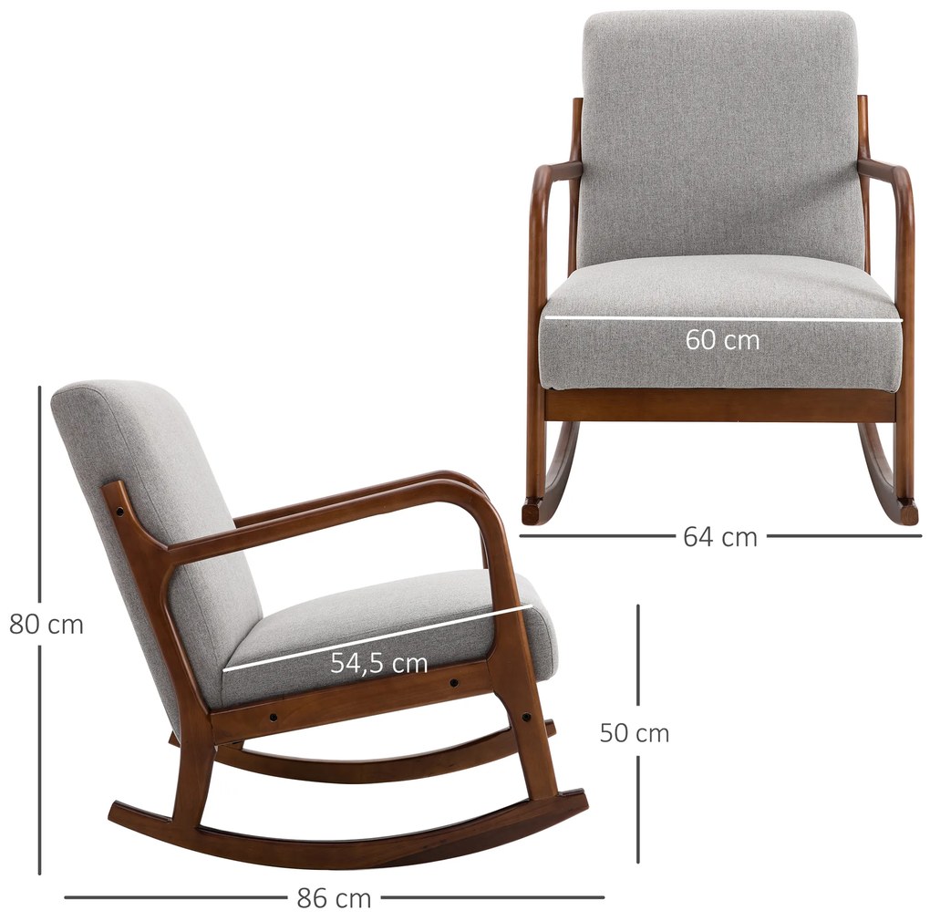 Fotoliu Tapitat HOMCOM din Lemn si In Gri, pentru sufragerie, 64x86x80cm | Aosom Romania