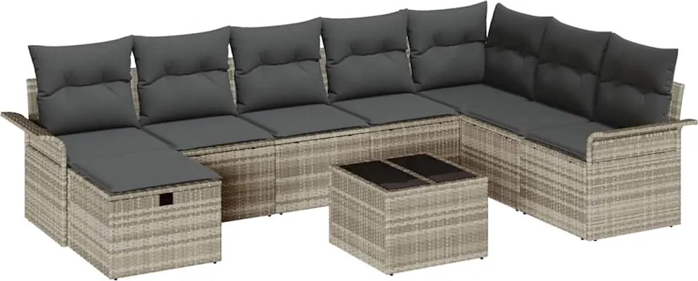 vidaXL Set de canapele pentru grădină 9 pcs Gri deschis Rattan poli