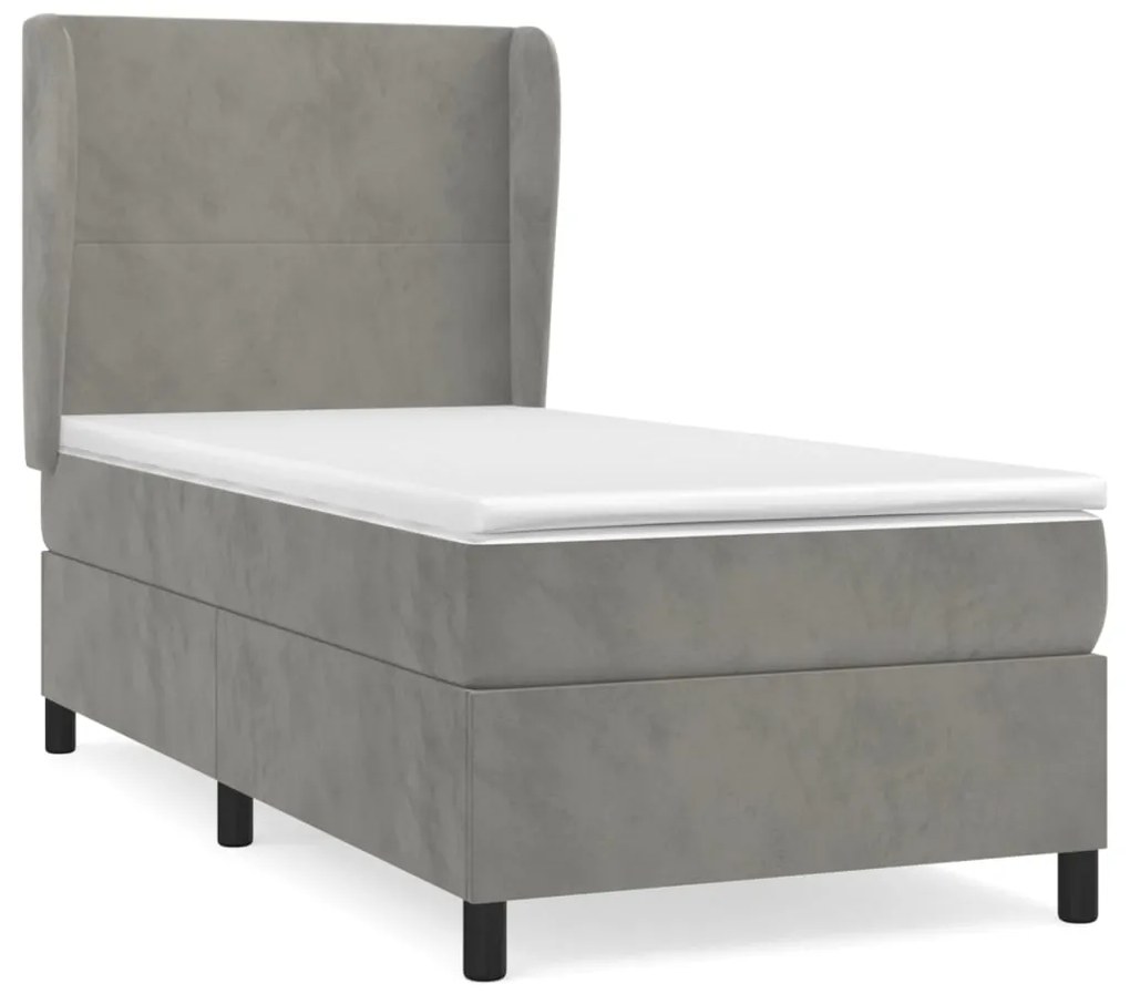 3129069 vidaXL Pat box spring cu saltea, gri deschis, 90x200 cm, catifea