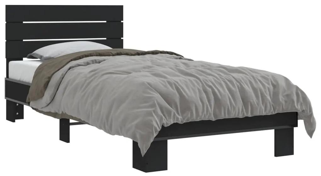845737 vidaXL Cadru de pat, negru, 100x200 cm, lemn prelucrat și metal