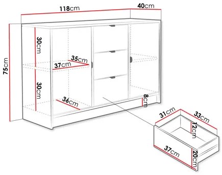 Comodă Rozoma 2D3SZ (Negru molet + auriu) . 1103672