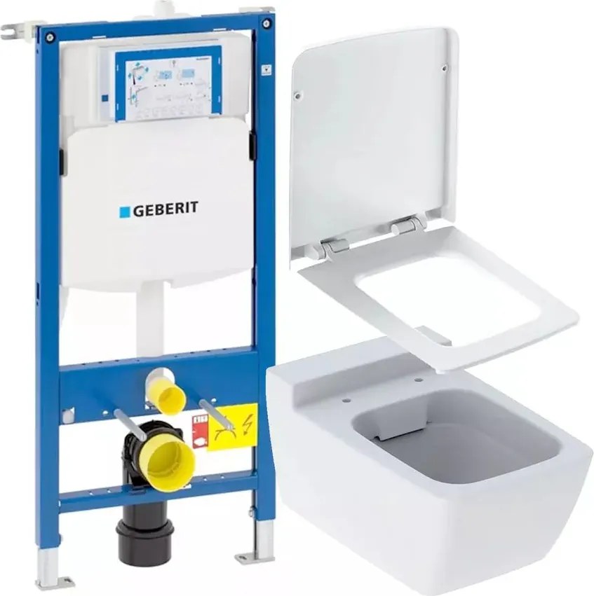 Pachet rezervor incastrat Geberit Duofix Sigma UP320 și vas wc suspendat Geberit Xeno2 rimfree cu spalare verticala alb si capac wc softclose