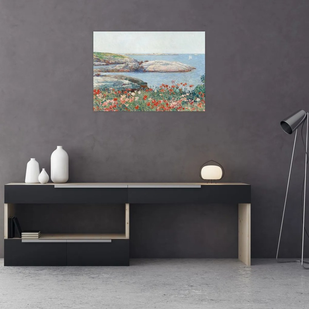 Tablou pe sticlă - Childe Hassam, Poppies,  Isles of Shoals, reproducere (70x50 cm)
