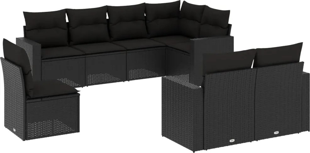 vidaXL Set mobilier de grădină cu perne, 8 piese, negru, poliratan