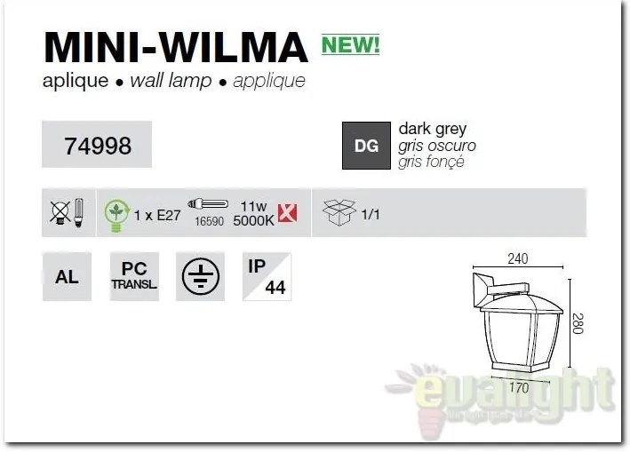 Aplica de perete exterior IP44 Mini-Wilma 74998