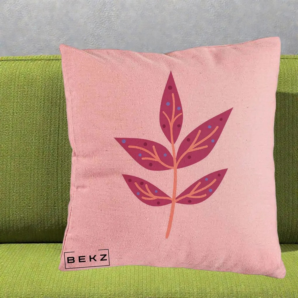 Perna Decorativa Ramura Botanica Mov, 40x40 cm, Roz, Husa Detasabila, Perna Inclusa, BEKZ®