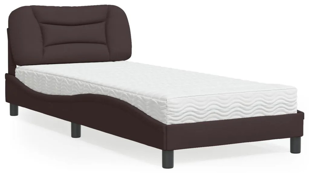 vidaXL Pat cu saltea, maro închis, 90x200 cm, textil