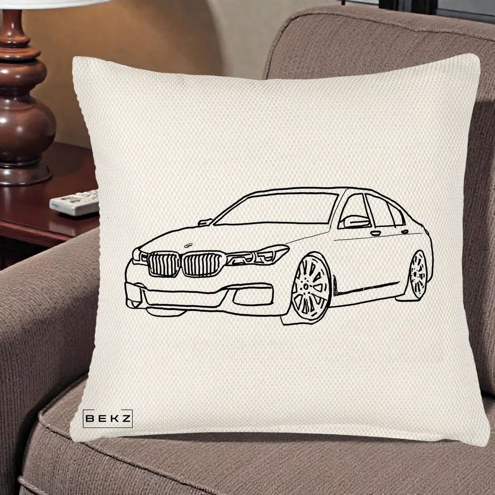 Perna Personalizata BMW Seria 7 Linie Minimalista, 40x40 cm, Crem Reliefat, Husa Detasabila, Perna Inclusa, BEKZ®