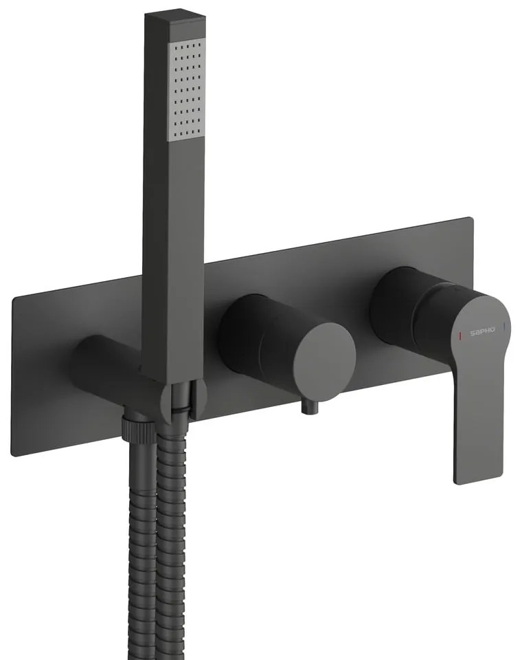 Baterie negru-mat pentru duș încastrată (2 ieșiri) Pax – Sapho