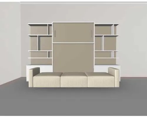 Set pat rabatabil dublu cu somiera inclusa, canapea 3 locuri si 2 biblioteci(100 cm) - ROYAL XL 160 - SOFA & BIG BOOKCASES SET (160X200)