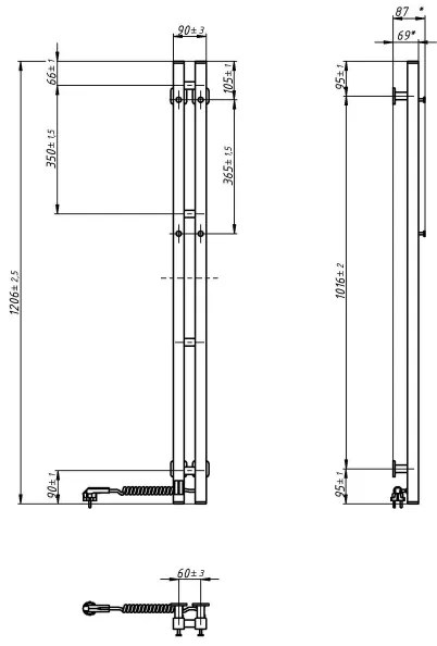 Radiator portprosop electric cu termostat SILOUETTE 187W/230V 120,6 cm IP44 alb dreapta