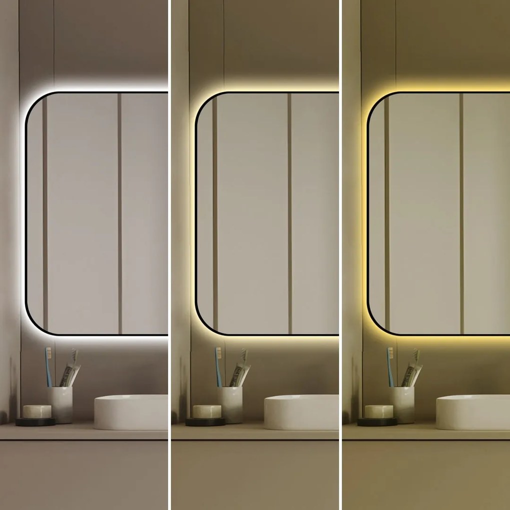 🪞 Oglindă LED cu Touch și Funcție Dezaburire – Ramă Negru, 110x70 cm, Model J187-11070 Smack