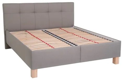 Pat tapițat MARIA 180x200 cm, cu saltea inclusă și spațiu de depozitare, nuanță taupe