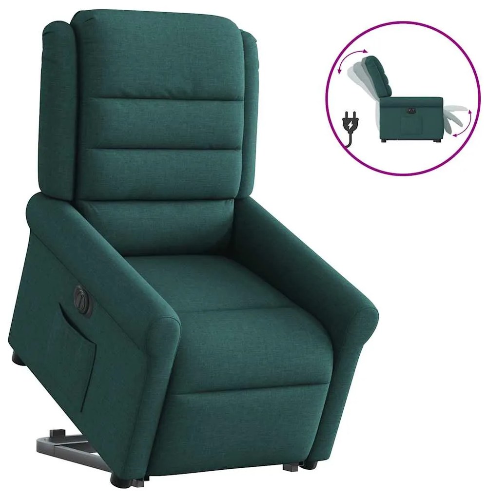 vidaXL Fotoliu electric rabatabil cu ridicare, verde închis, textil