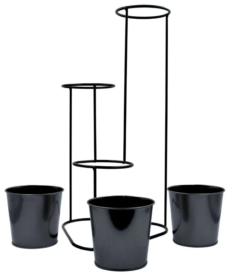 Suport pentru flori, din metal, negru, 3 ghivece, 24x22x47 cm