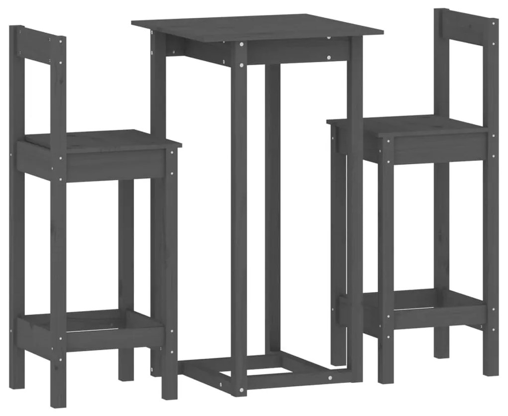 3124734 vidaXL Set mobilier de bar, 3 piese, gri, lemn masiv de pin