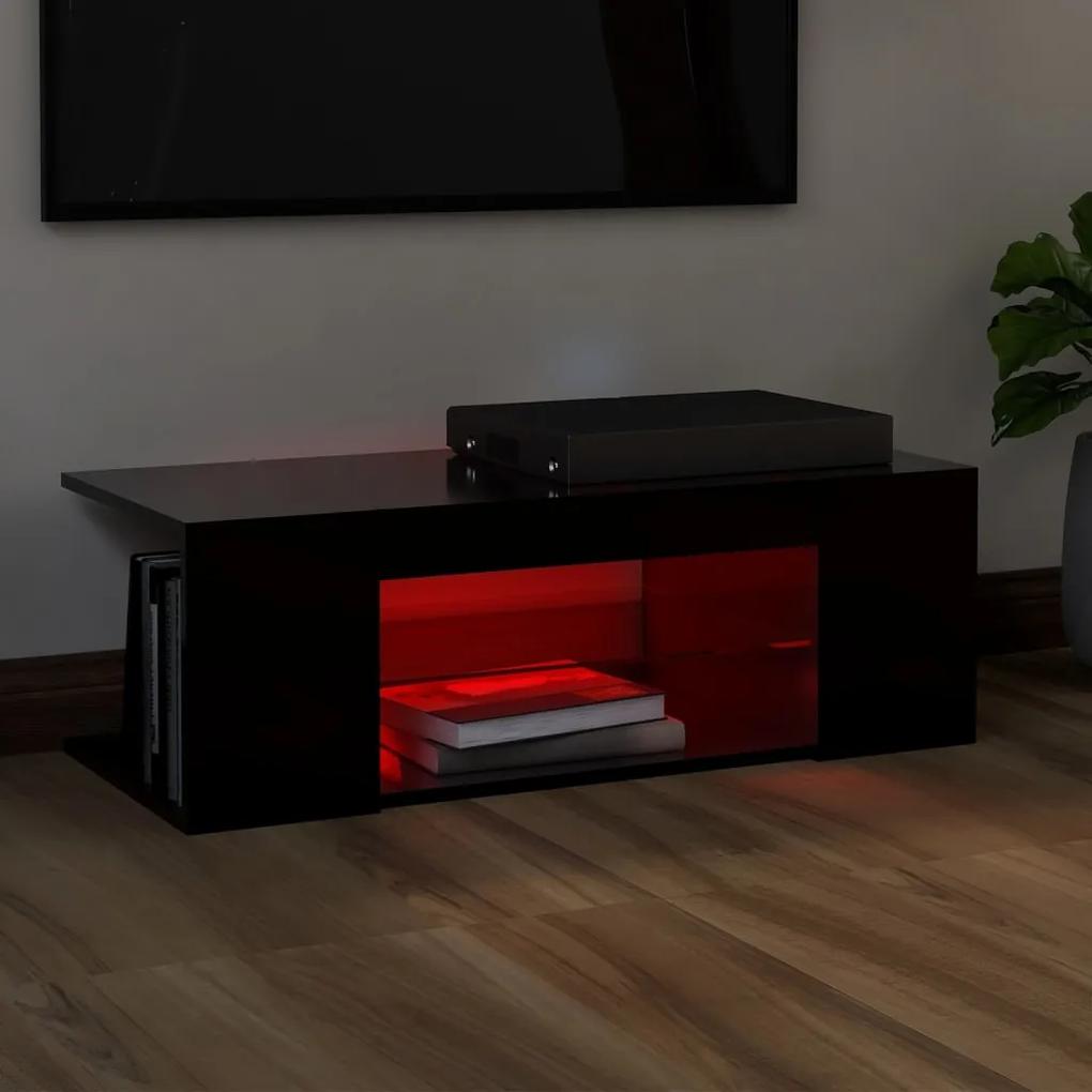 Comoda TV cu lumini LED, negru, 90x39x30 cm 1, Negru