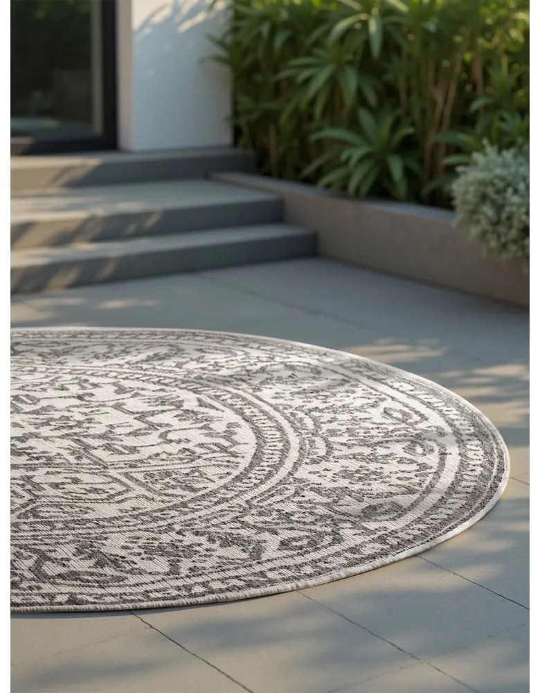 Covor pentru exterior și interior gri/fildeș rotund ø 160 cm Duet Kona – NORTHRUGS