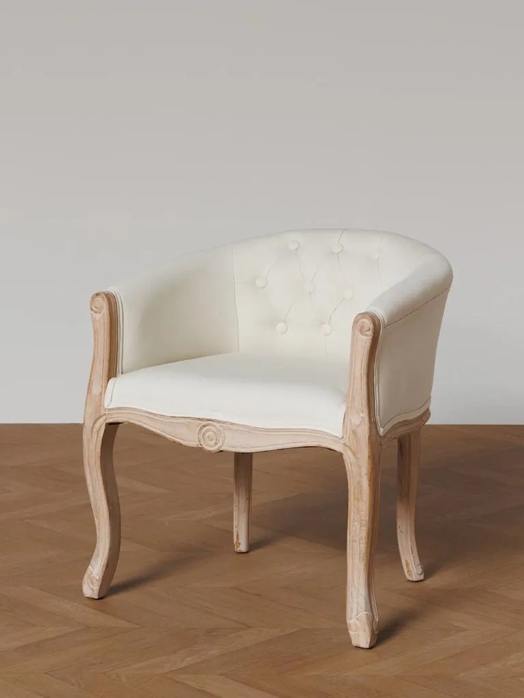 Fotoliu shabby chic crem din bumbac cu structură din lemn de cauciuc, „Valbonne”