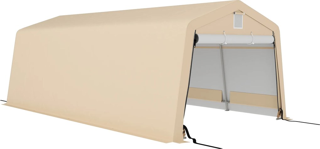 Outsunny Tenta garaj carport dim. 6,2L x 3,3l x 2,4H m oțel galvanizat robust PE de înaltă densitate 150 g/m² impermeabil anti-UV | Aosom Romania