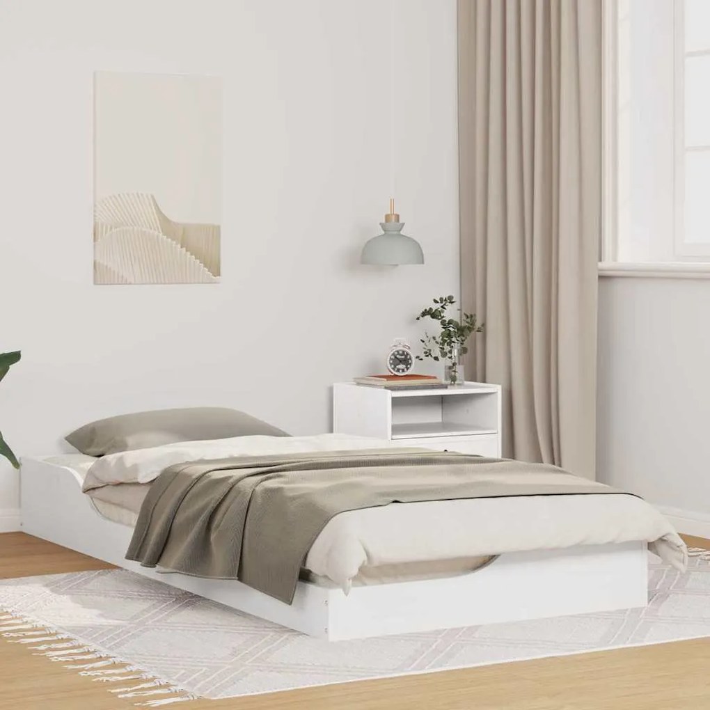 vidaXL Cadru de pat de podea Alb 80 x 200 cm Lemn masiv de pin