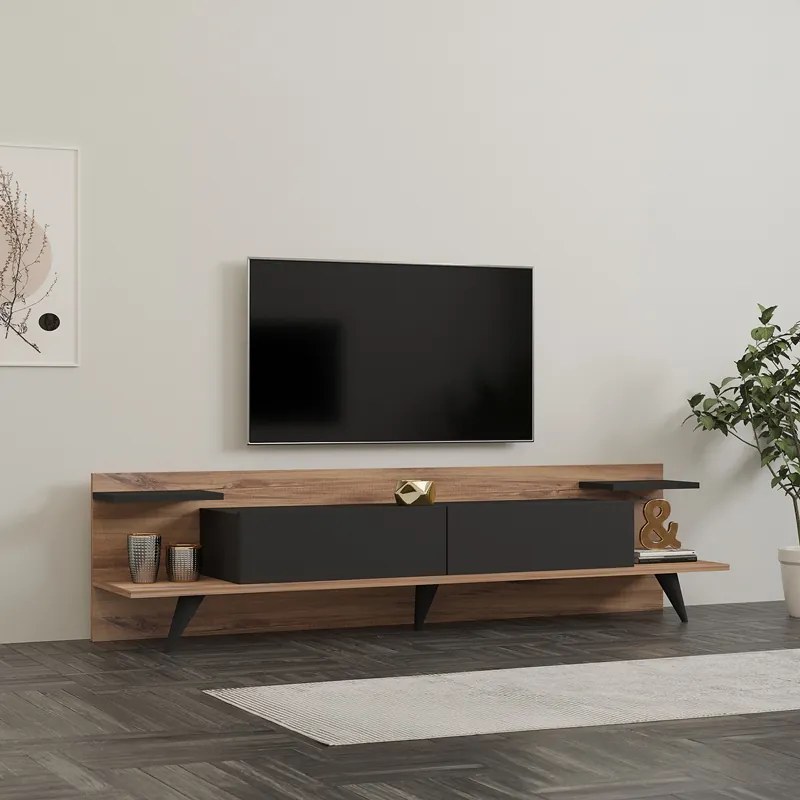 Comoda TV Astriva, culoare nuc cu antracit, 180 x 36.8 x 45 cm