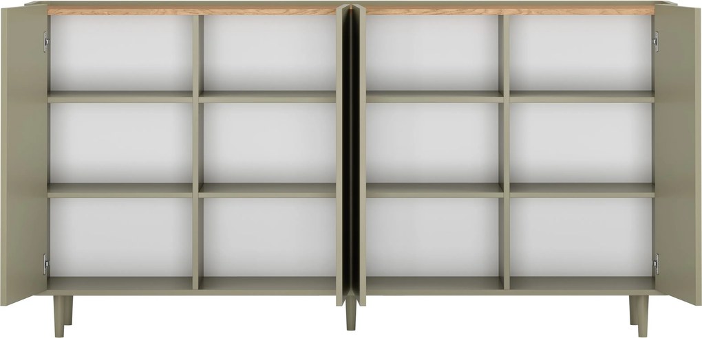Comodă Elivo 200 cm cu 4 uși pe picioare - eucalipt / stejar baltic dune