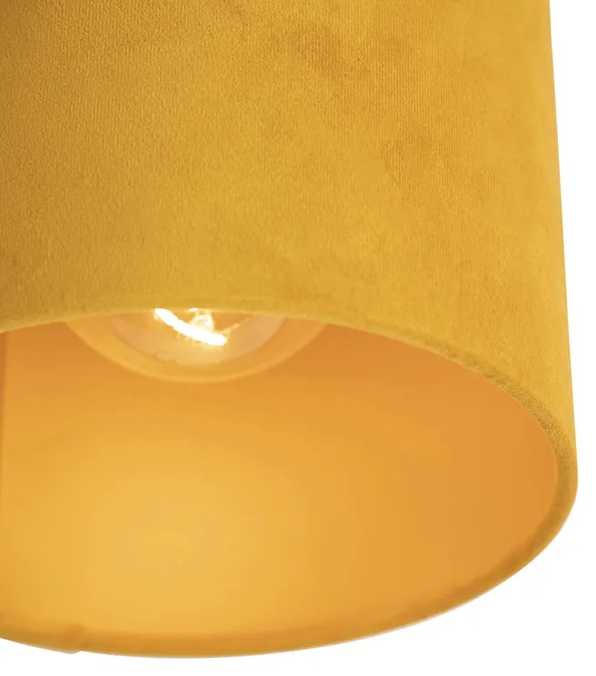 Plafoniera cu abajur din catifea ocră cu auriu 20 cm - Combi negru
