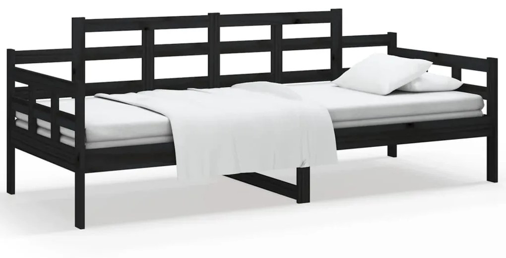 820331 vidaXL Pat de zi, negru, 90x200 cm, lemn masiv de pin
