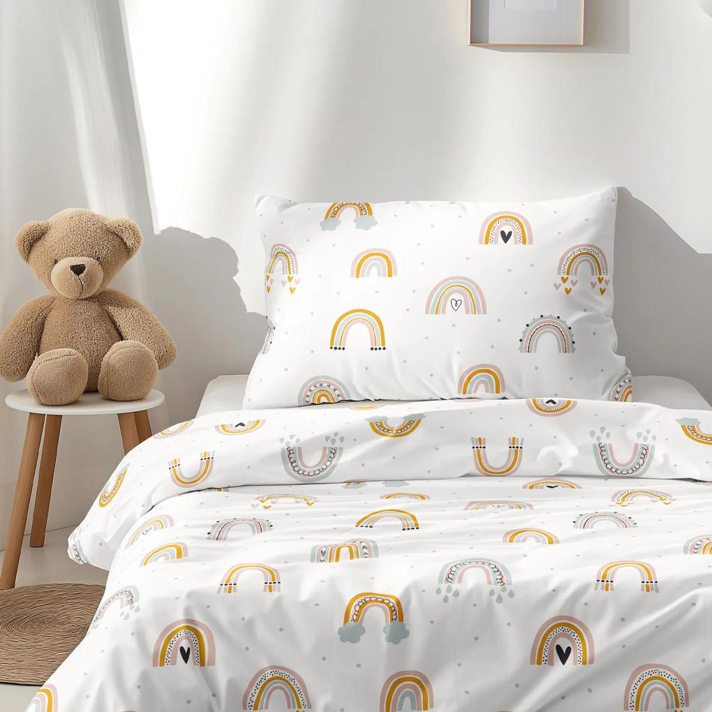 Goldea lenjerie de pat pentru copii din 100% bumbac - curcubeu pictat 140 x 200 și 70 x 90 cm