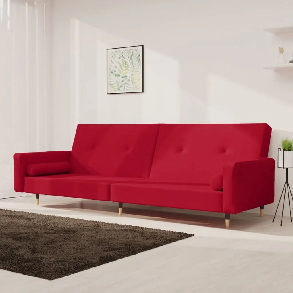 337338 vidaXL Canapea extensibilă cu 2 locuri, 2 perne, roșu vin, catifea