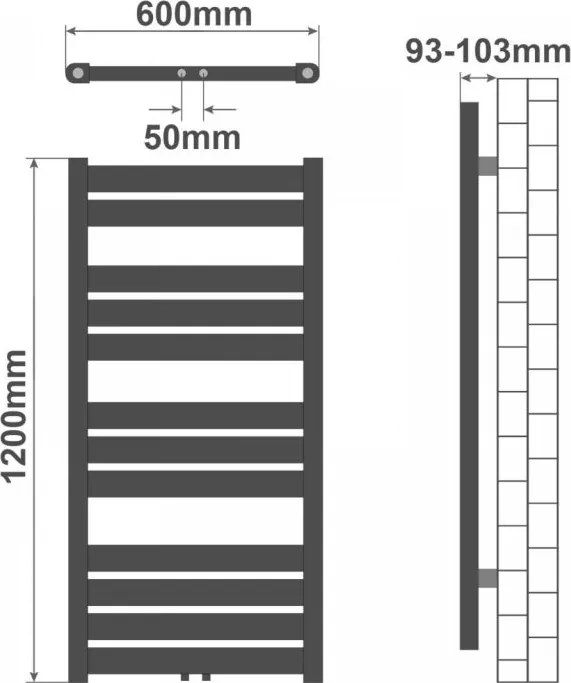 AQUAMARIN Radiator vertical pentru baie, 1200 x 600 mm
