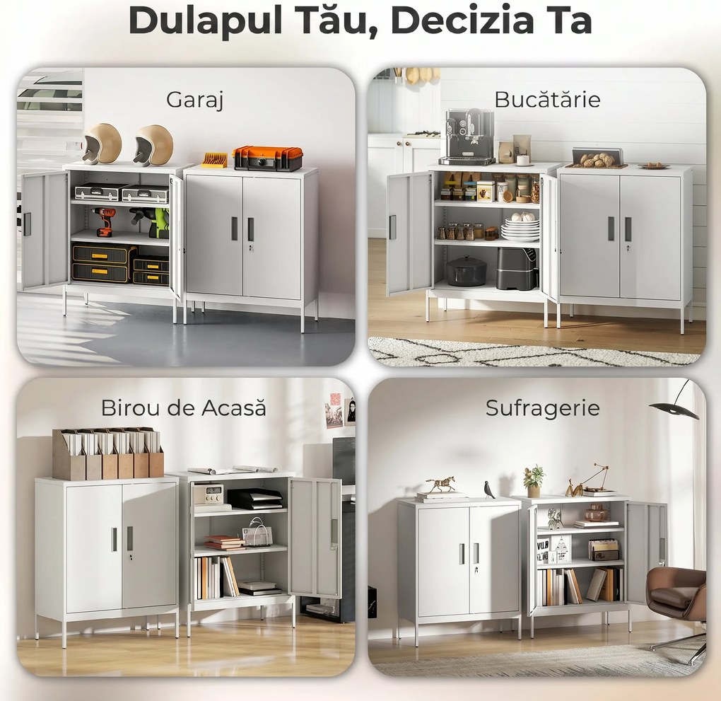 HOMCOM Dulap de Birou din Oțel cu 2 Rafturi Reglabile cu Sistem de Încuiere și 2 Chei, 80x40x100 cm, Alb | Aosom Romania