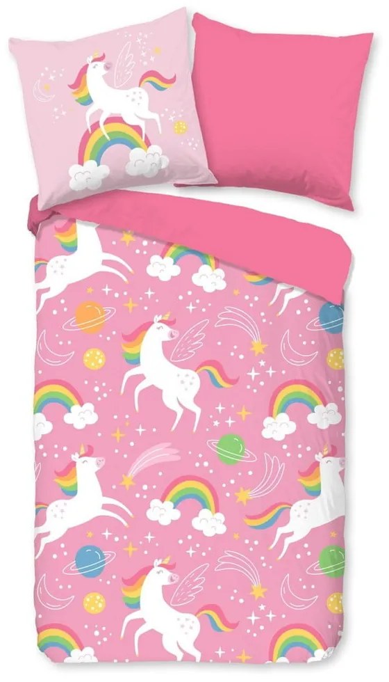 Lenjerie de pat pentru copii roz din microfibră pentru pat de o persoană 140x200 cm – Good Morning