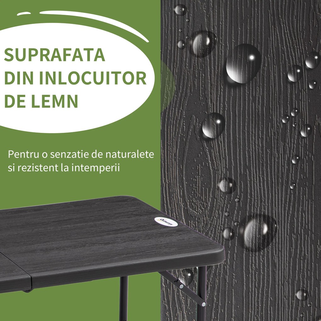 Outsunny Masa pliabila pentru gradina pentru 4 persoane, Masa dreptunghiulara de exterior cu inaltime reglabila, gri inchis | Aosom Romania